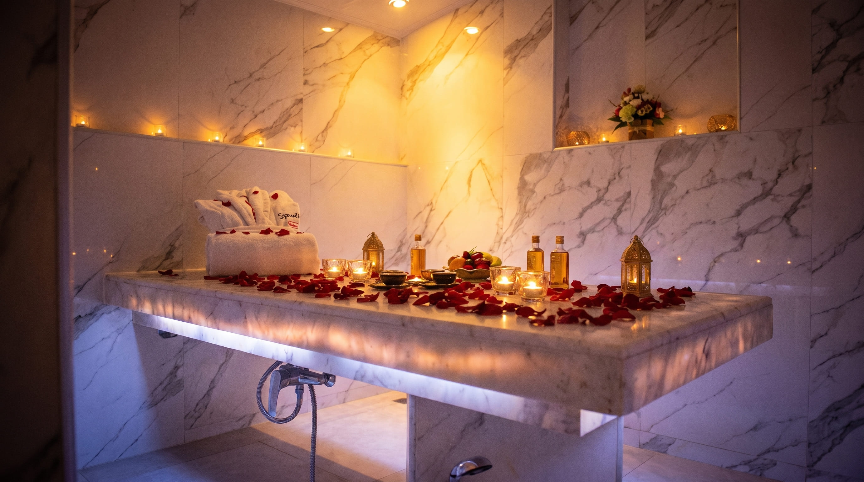 Salle de hammam en marbre chez Spa Diva